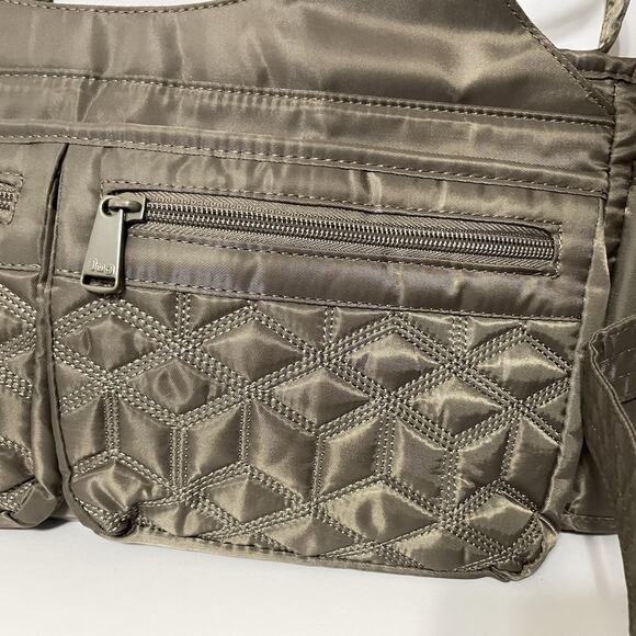 LUG Streetcar East/West Shoulder Crossbody Bag Purse in Gray Quilted Divider - Picture 2 of 13